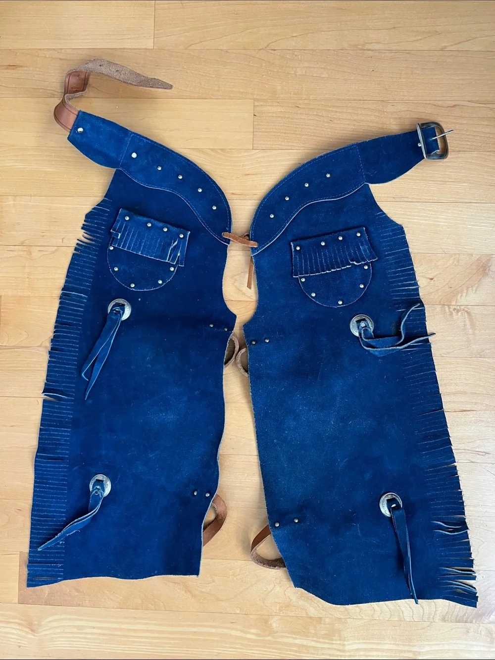 🤠2T-3T Vtg 70s Sears Blue Suede Kids Cowboy Costume Set Vest Chaps Ranchtone Hat